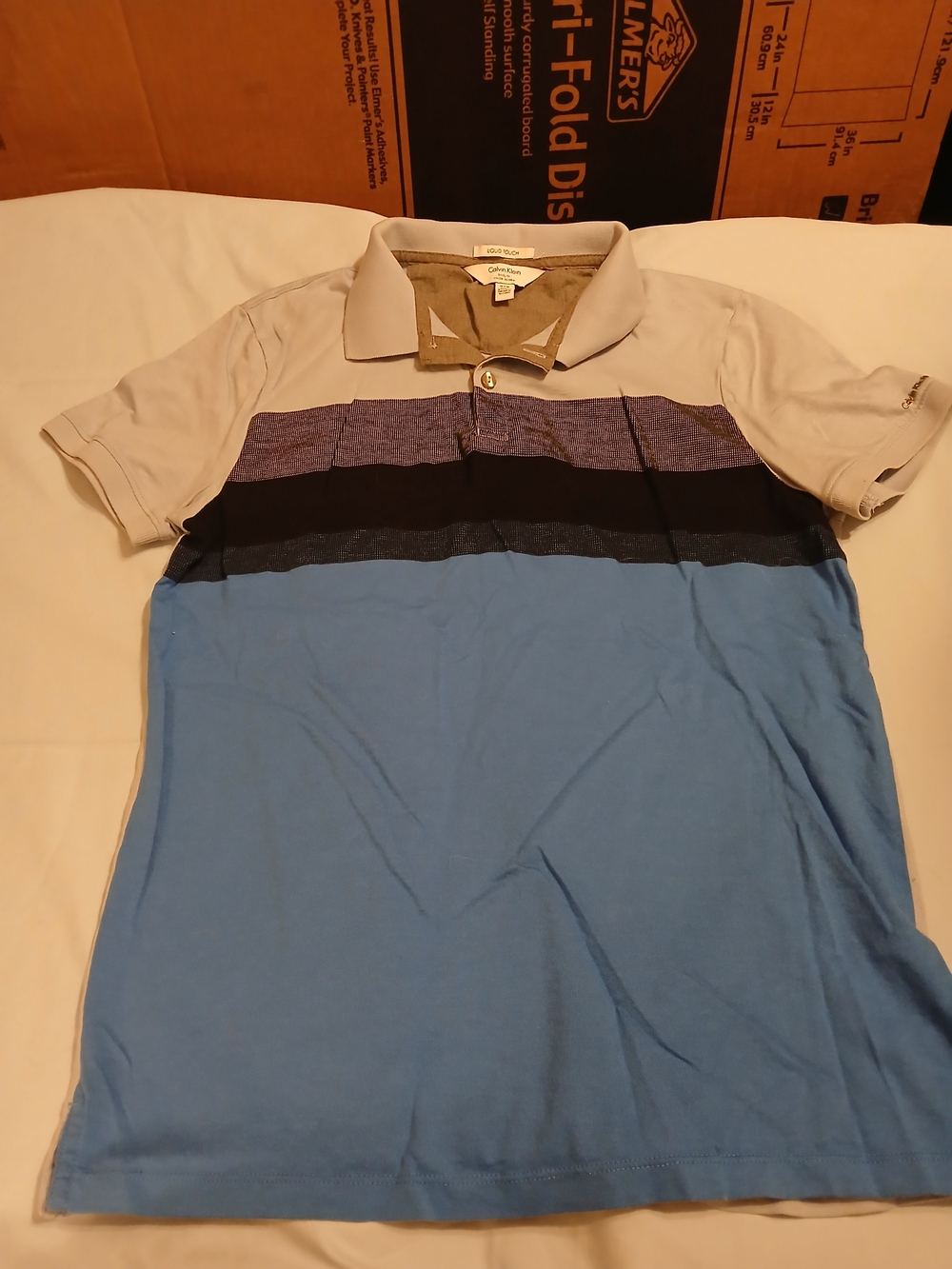 Calvin Klein Light Blue, Navy Stripe Men's Polo